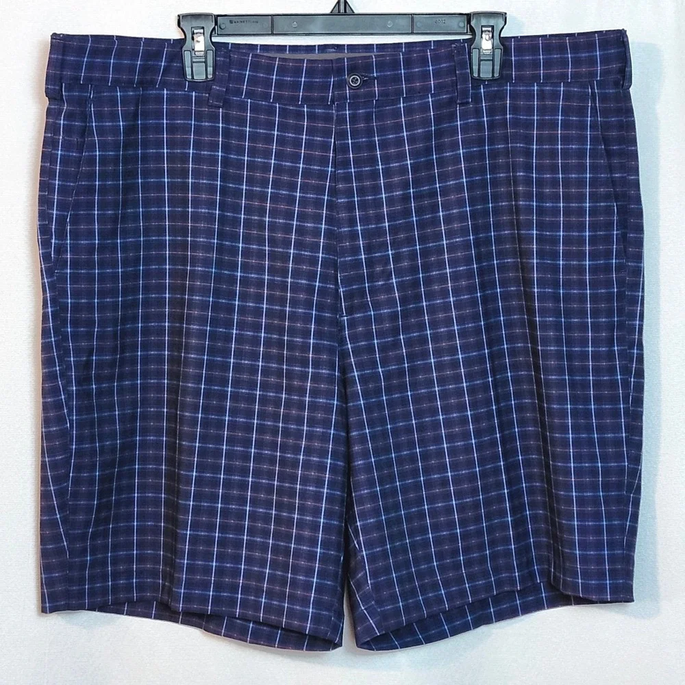 LOT OF 2 PGA TOUR LIGHTWEIGHT GOLF SHORTS MENS SIZE 42 BLUE PLAID‎